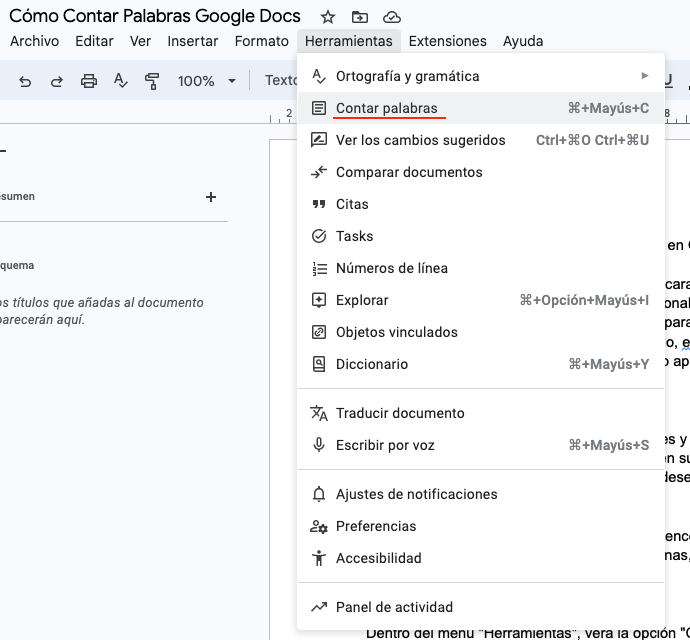 Contador de palabras Google Docs